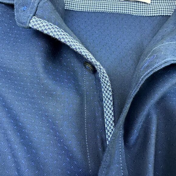 Ryan Seacrest Distinction Men Size 16 1/2 Dress Shirt Blue Pattern Long Sleeve - Picture 4 of 11